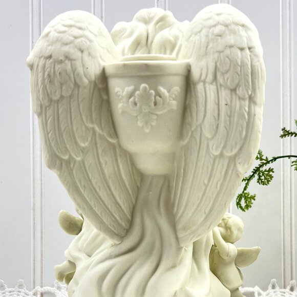 Partylite Holiday Taper Candleholder Figurine Statue Bisque "Angel Of Light" - Picture 10 of 11